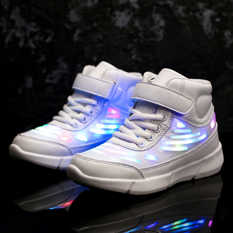Flying Woven High-top Velcro Casual Shoes Fluorescent Shoes Led Luminous Shoes