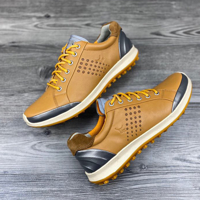 Summer Shoes Men's Leather Contrast Running Shoes