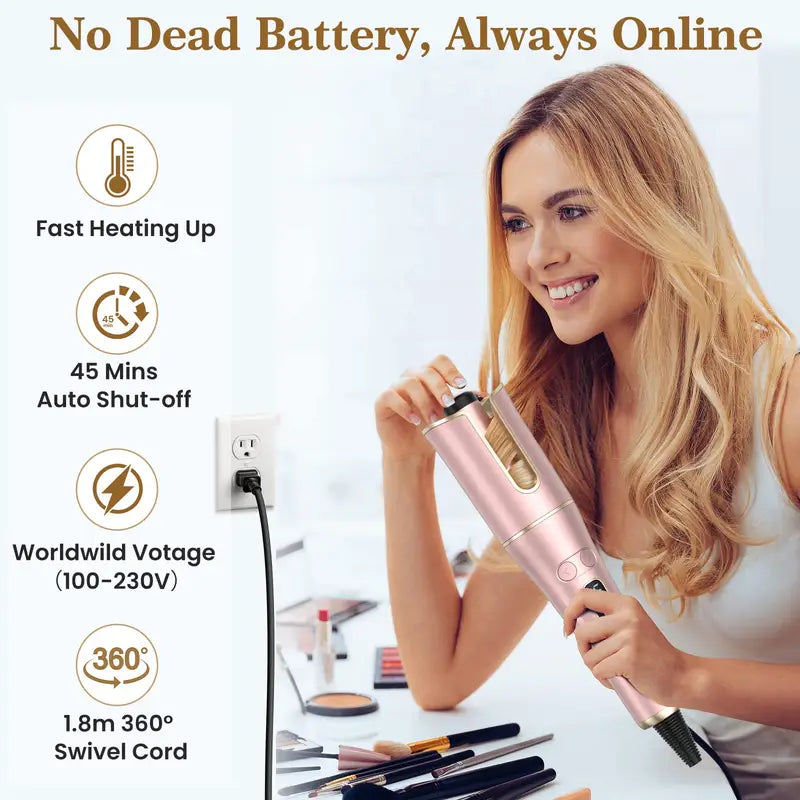 AutoCurl Pro™ – 4-Speed Automatic Rotating Curling Iron with LCD Display | Dual Voltage, Anti-Tangle Smart Spin Hair Wand for Effortless Styling