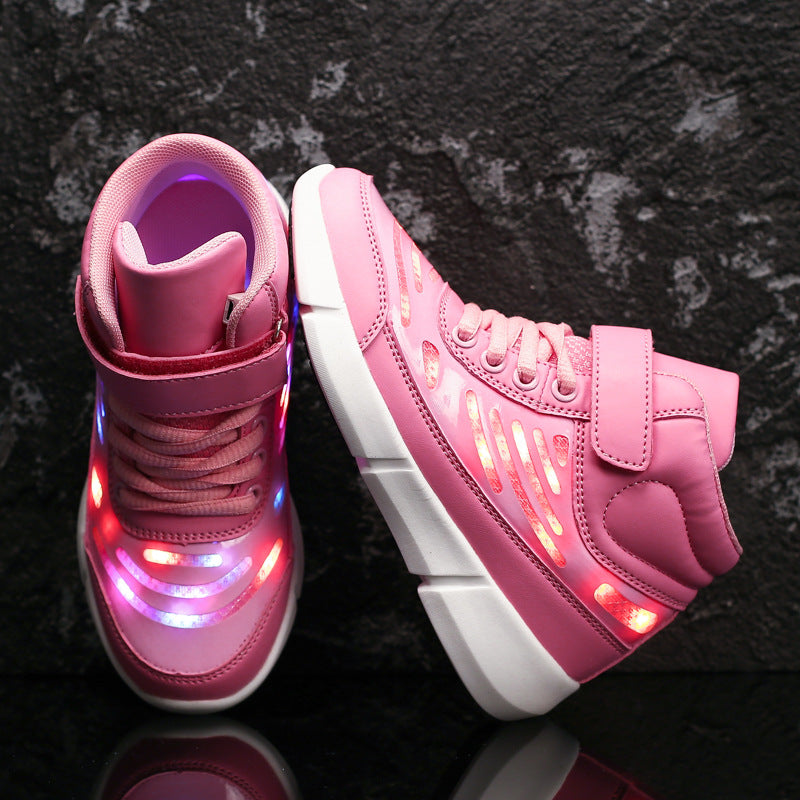 Flying Woven High-top Velcro Casual Shoes Fluorescent Shoes Led Luminous Shoes