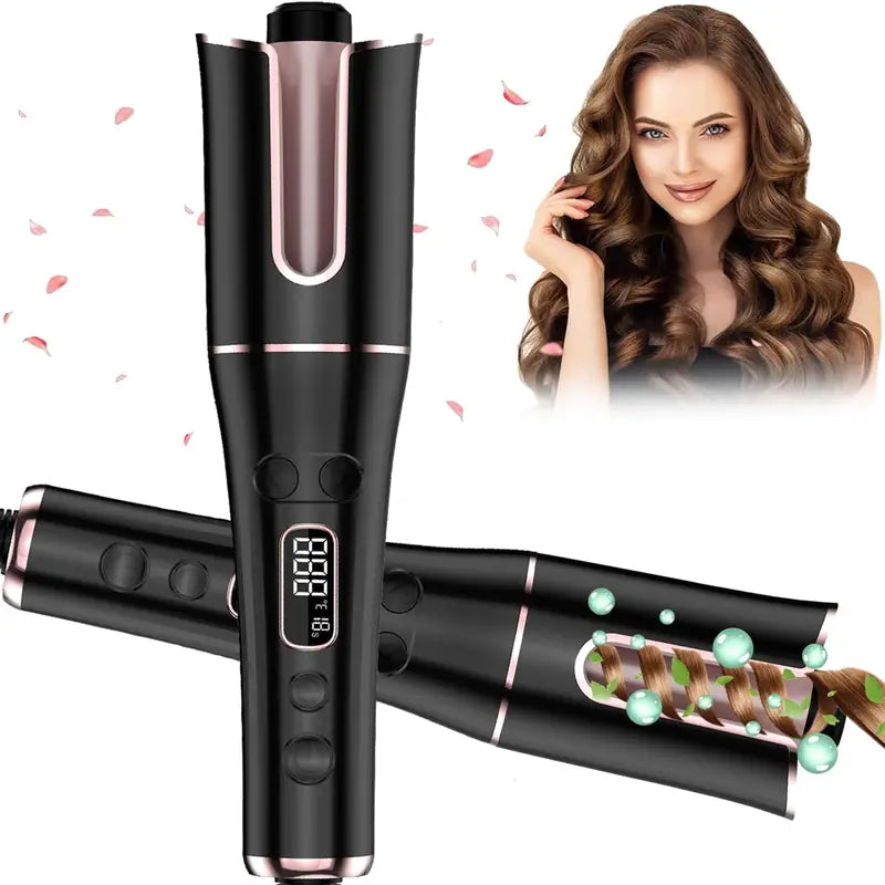 AutoCurl Pro™ – 4-Speed Automatic Rotating Curling Iron with LCD Display | Dual Voltage, Anti-Tangle Smart Spin Hair Wand for Effortless Styling